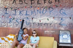 SANTA MONICA, CALIFORNIA - JUNE 29: Fans pose at the many photo-op stations at the Netflix's "Stranger Things" Season 3 Fun Fair at Santa Monica Pier on June 29, 2019 in Santa Monica, California. (Photo by Amy Sussman/Getty Images)