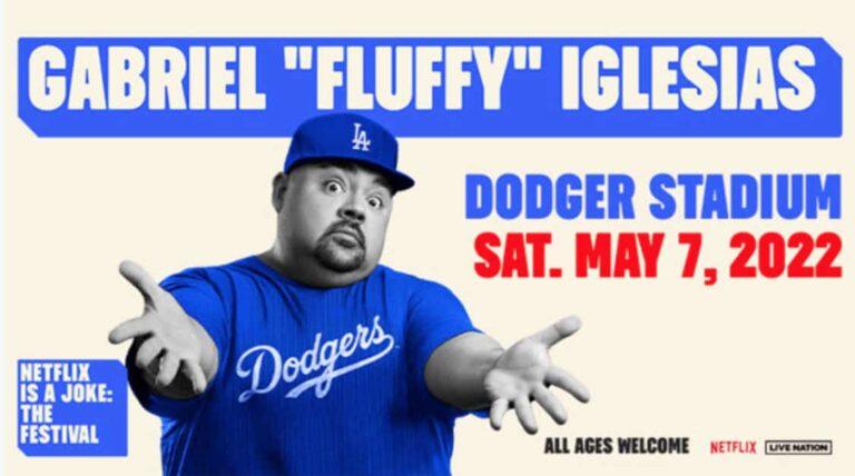 Comedian Gabriel "Fluffy" Iglesias performing at Dodgers Stadium on May 7, 2022.