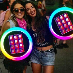 Interactive Roamer Booth with colorful LED rings and touchscreen display.