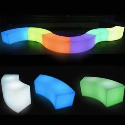 LED Curved Bench / Coffee Table rental for events in Los Angeles, Orange County, and nationwide