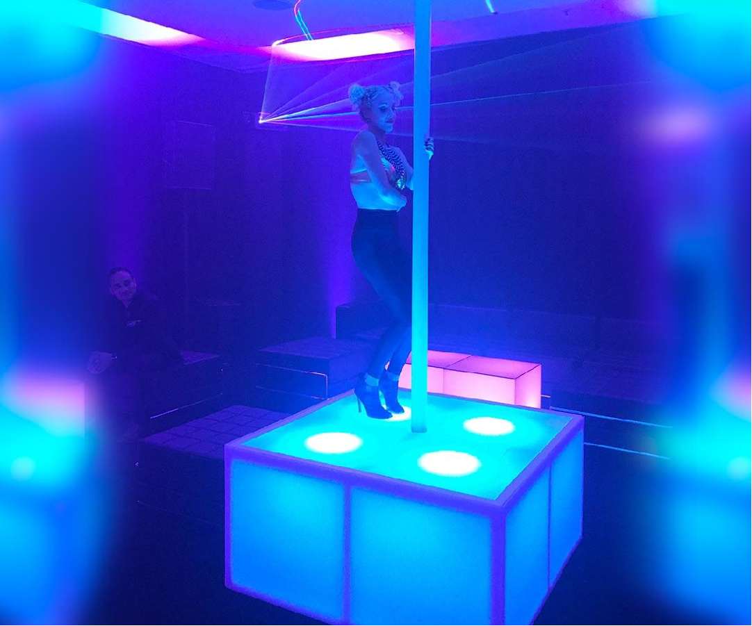 LED Dance Podium with Pole Rental | Performance Platform rental for events in Los Angeles, Orange County, and nationwide